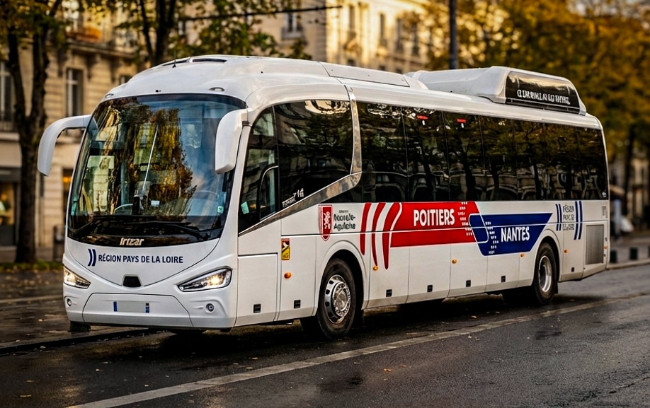 Flocage appliqué sur bus de la ligne Nantes Poitiers